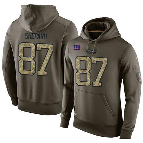 NFL Men's Nike New York Giants #87 Sterling Shepard Stitched Green Olive Salute To Service KO Performance Hoodie
